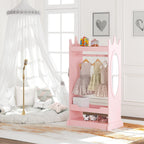 UTEX Kids Dress up Storage with Crown-Shaped Top and Mirror | Open Hanging Armoire Closet, Kids Wardrobe Closet, Water-based Paint