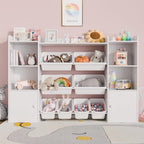 Xilingol Kids Toy Storage Organizer W/8 Removable Toy Bins, 4-Tier Toy Organizers W/6 Storage Cubbies, Kid Bookshelf and Toy Storage for Playroom, Bedroom, Kids Room, Classroom