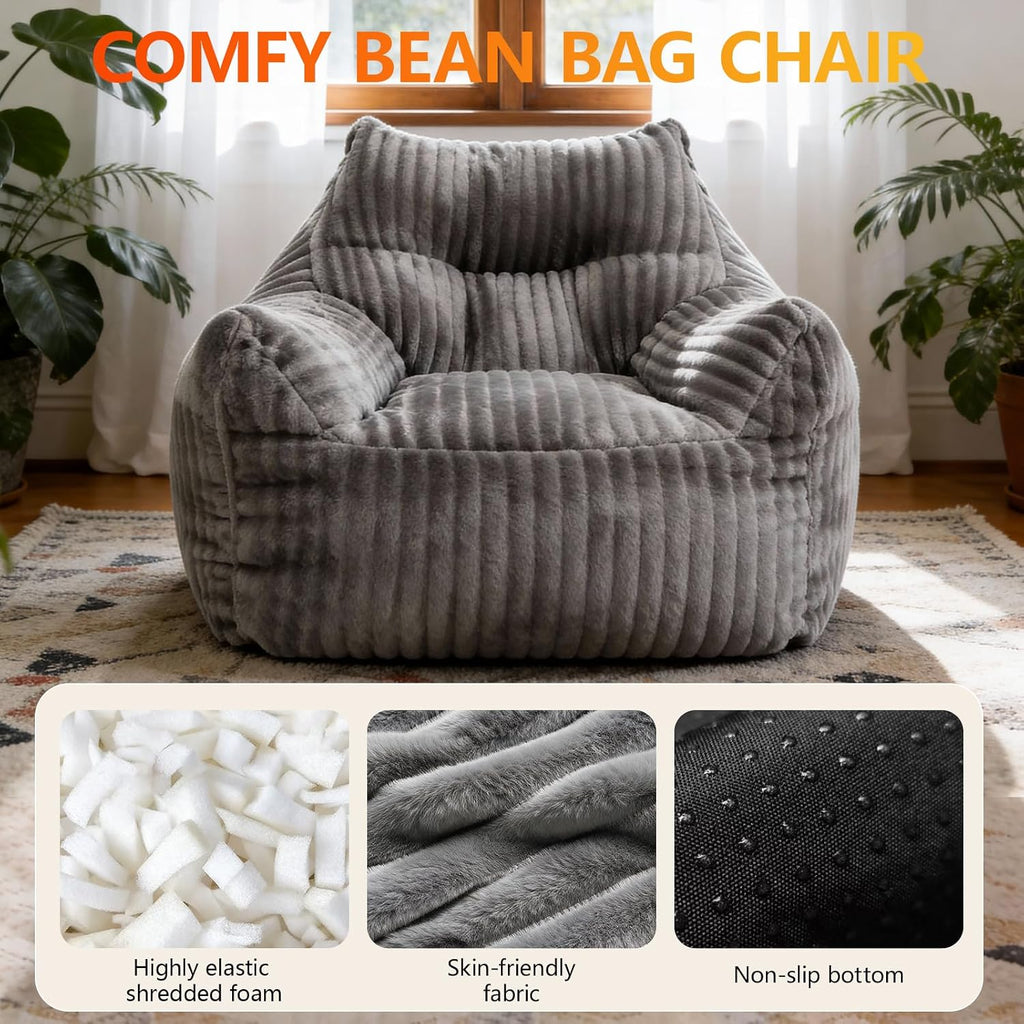 Bean Bag Chair for Adults, Oversized Memory Foam Bean Bag Chairs, Soft Corduroy Comfy Lounge Chair for Bedroom, Living Room & Reading Nook, Floor Chair Sofa