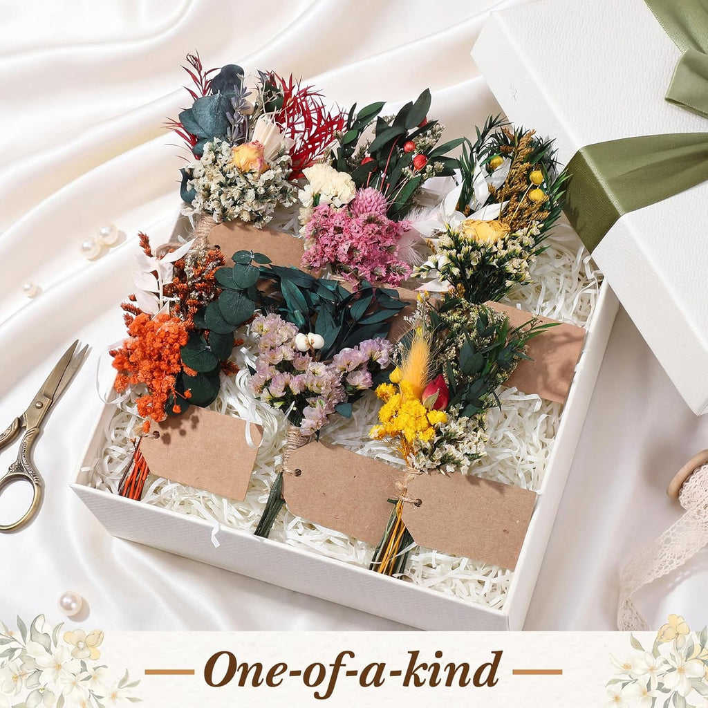 8 Pack Dried Flower Mini Bouquets Arrangement Bridesmaid Gift Natural Flower with Tags for DIY, Wedding, Birthday Decor Party Favors