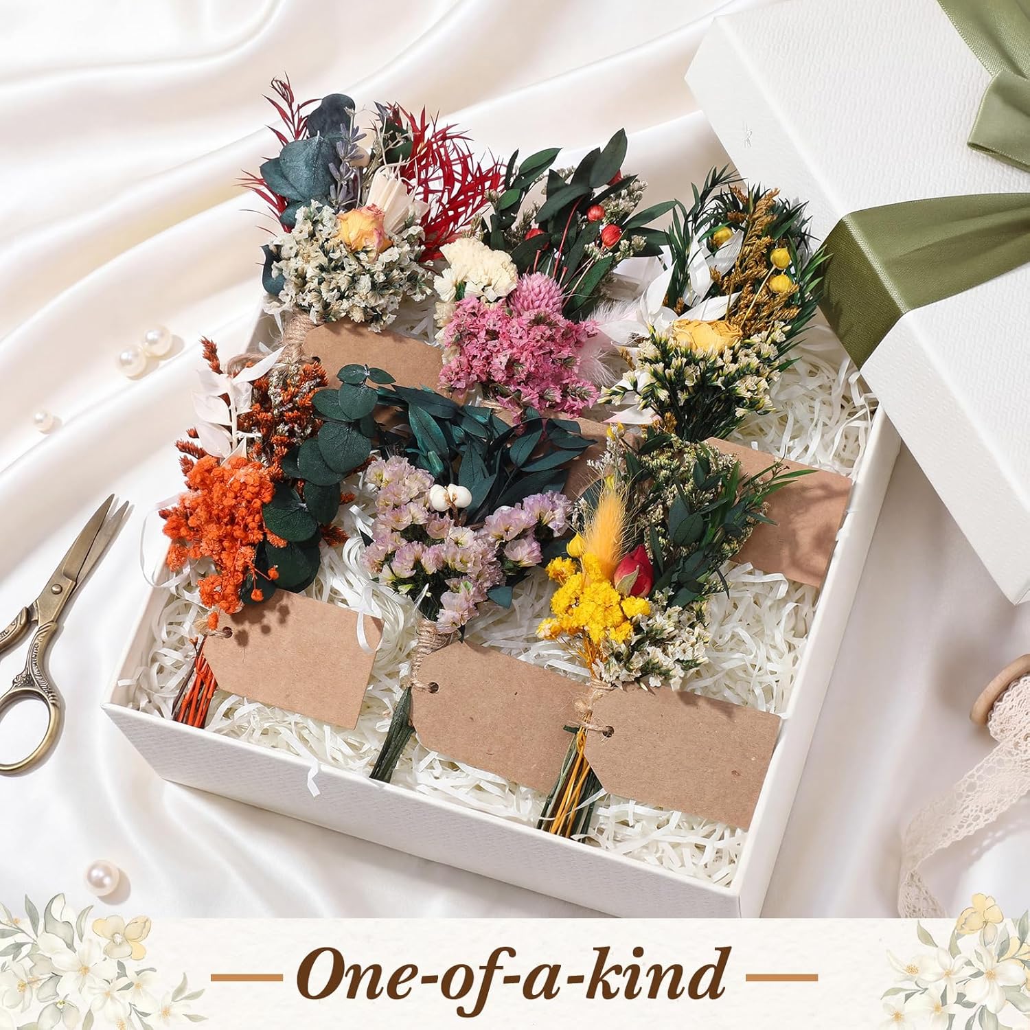 8 Pack Dried Flower Mini Bouquets Arrangement Bridesmaid Gift Natural Flower with Tags for DIY, Wedding, Birthday Decor Party Favors