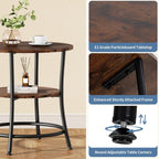 DUMOS Side Round Table for Living Room, 2-Tier Accent End Table with Storage Shelf,Sturdy Metal Frame Nightstand for Small Space, Round Bedside,Rustic Brown and Ink Black