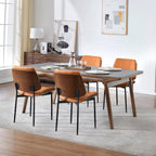 Set of 4 Dining Chairs, PU Leather Armless Kitchen Chairs with Curved Walnut Style, Mid Century Modern Bentwood Side Chairs, Metal Legs Retro Accent Seating for Dining Room Kitchen(Brown)