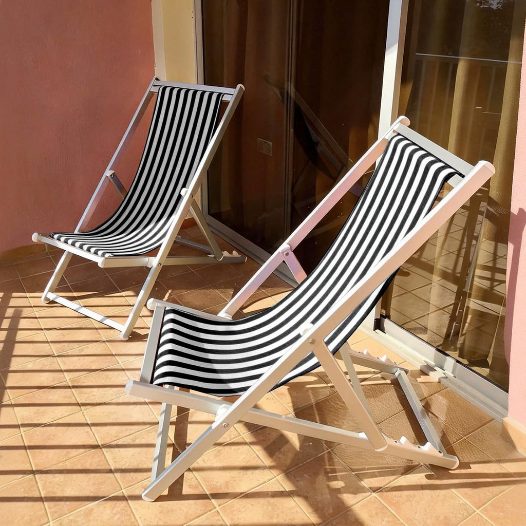 M METERXITY Beach Sling Chair Replacement Canvas, 16x44.5 Inch Folding Lounge Chair Fabric for Beach/Sunbathing/Courtyard/Garden, Outdoor Furniture Cloth [Pinstripe Black, Only Replacement]