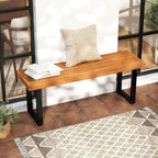 RELAX4LIFE Outdoor Bench Acacia Wood - 48’’ Garden Patio Dining Bench w/Slatted Seat, Metal Legs, 2-Person Backless Picnic Loveseat, Farmhouse Indoor Outdoor Furniture for Entryway Deck Park Porch (1)