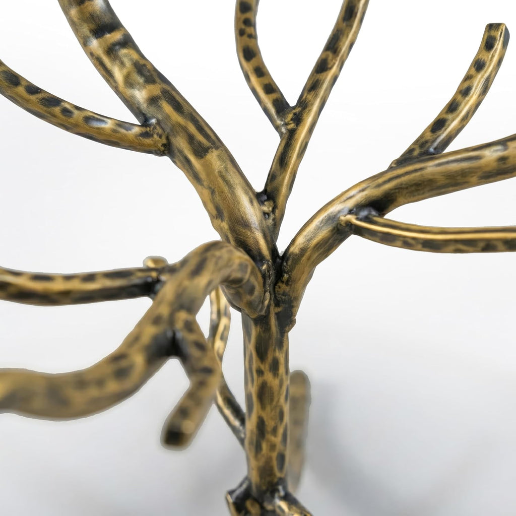 24/7 Shop at Home Lalia Modern Round End Table with Nature-Inspired Branch Base, Tempered Glass Top, Hammered Steel Frame for Living Room, Matte Gold
