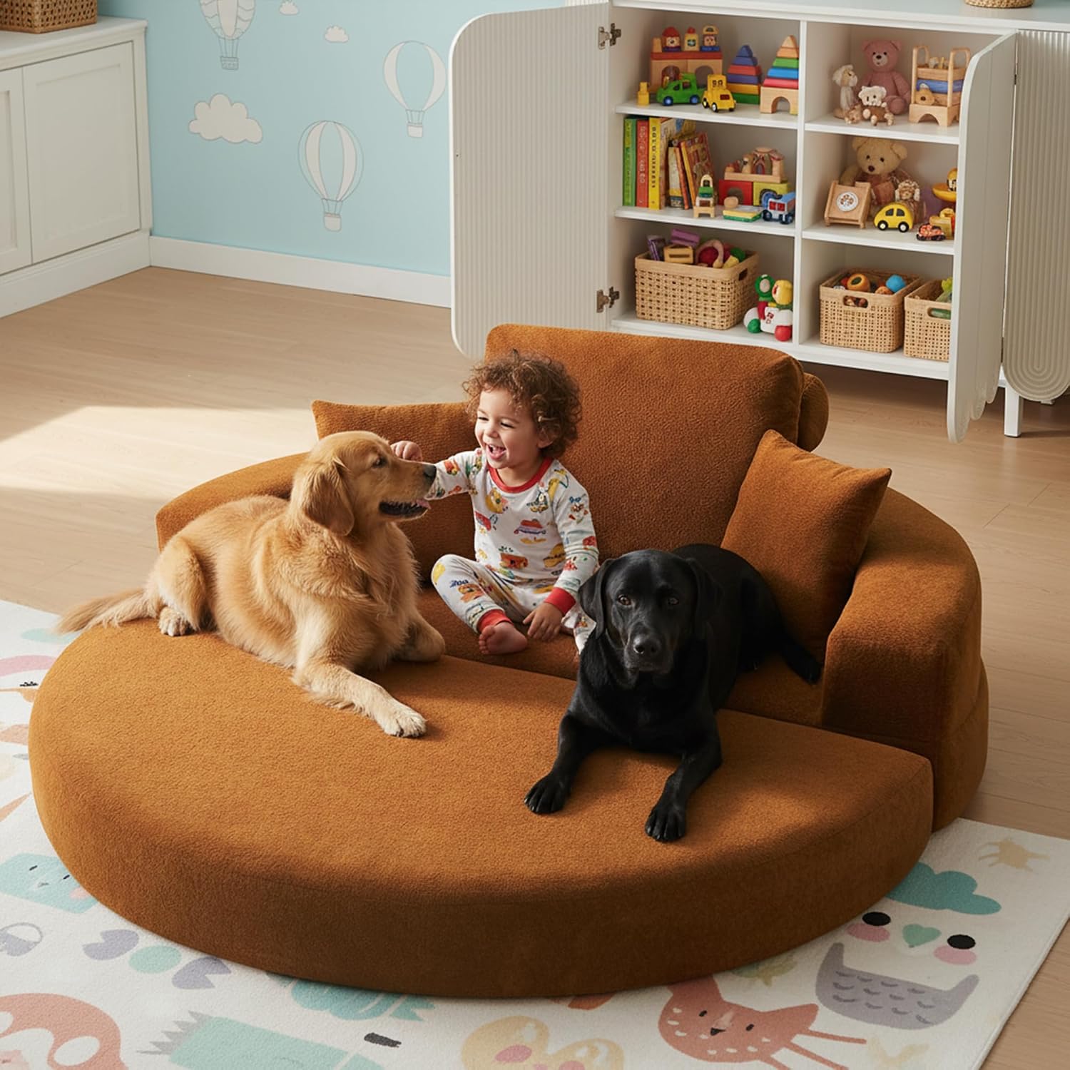 Mofolit 71 Inch Round Convertible Sofa Bed, Boneless Folding Floor Couch No Assembly Needed for Living Room, Apartment & Office (1, Orange, 71")
