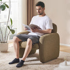 Furniliving 30.5" Chenille Accent Chair, Modern Upholstered Armchair with Solid Wood Legs, Comfy Reading Chair for Living Room Bedroom, Wide Single Sofa Chair（Yellow，Set of 1）
