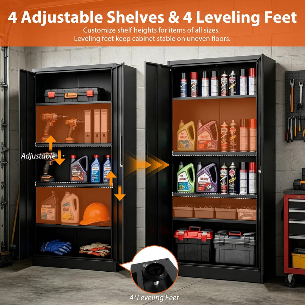 SAWJEC Metal Storage Cabinet with Lock, 72"H Tall Garage Storage Cabinet, Heavy Duty Steel Locking Cabinet with 4 Adjustable Shelves, Black File Cabinet for Home Office Workshop, 18"D x 35"W x 72"H