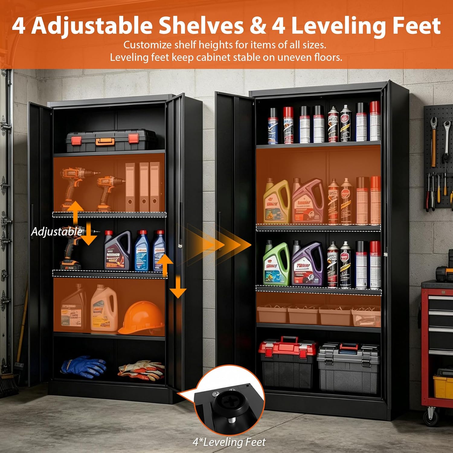 SAWJEC Metal Storage Cabinet with Lock, 72"H Tall Garage Storage Cabinet, Heavy Duty Steel Locking Cabinet with 4 Adjustable Shelves, Black File Cabinet for Home Office Workshop, 18"D x 35"W x 72"H