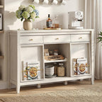 Buffet Cabinet with Storage, Modern Sideboard Cabinet with 3 Drawers, 2 Sliding Doors & Pull-Out Shelf, Coffee Bar Cabinet with Charging Station, White