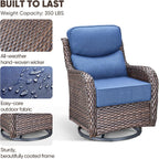 Swivel Patio Chairs sofa Set of 4 with 6" Thick Cushion - Wicker Outdoor Swivel Rocker Patio Chair ,Sofa/Glass coffee table, High Back Comfortable Outdoor Glider Chairs - Brown Wicker | Blue Cushions