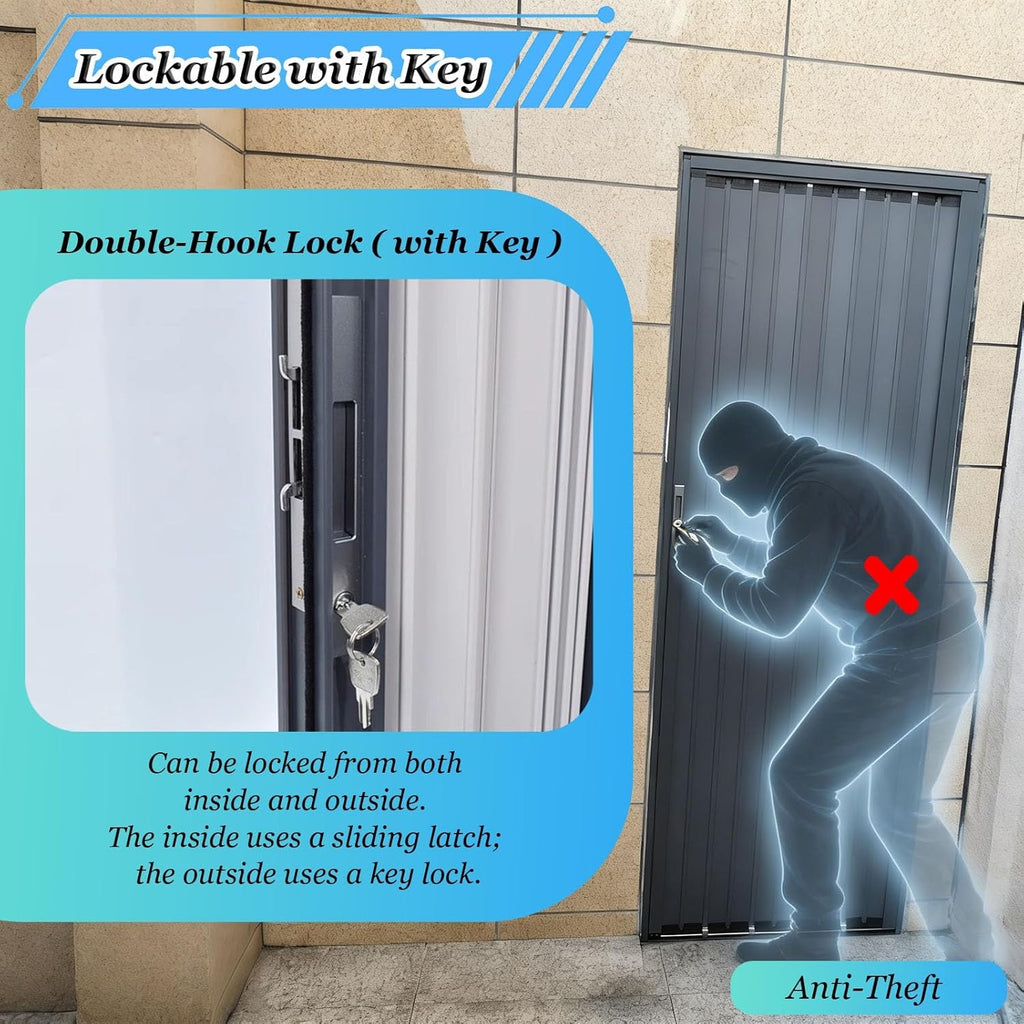 Lockable According Folding Sliding Door Aluminum Customizable, Warehouse Pantry Gate with Key, Room Privacy Dividers Partition Wall for Closet Kicchen(60x82in WXH)