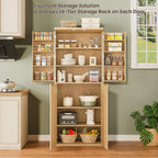 72" Tall Kitchen Pantry Modern Fluted Wood Storage Cabinet with Doors,6 Door Shelves, Organizer, Versatile Cupboard for Kitchen, Dining, Oak,30''W x 15.75''D x 72''H.
