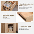 T4TREAM 24'' Modern Nightstand with Charging Station, Wood End Table w/Hidden Drawers & Open Storage Cabinet, Rustic Square Bedside Table for Bedroom,Living Room,Natural Oak