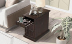 Traditional Wood End Table with Charging Station, Modern Vintage Sofa Chair Side Table Nightstand with Storage & Drawer for Living Room Bedroom, No Assembly, Antique Espresso