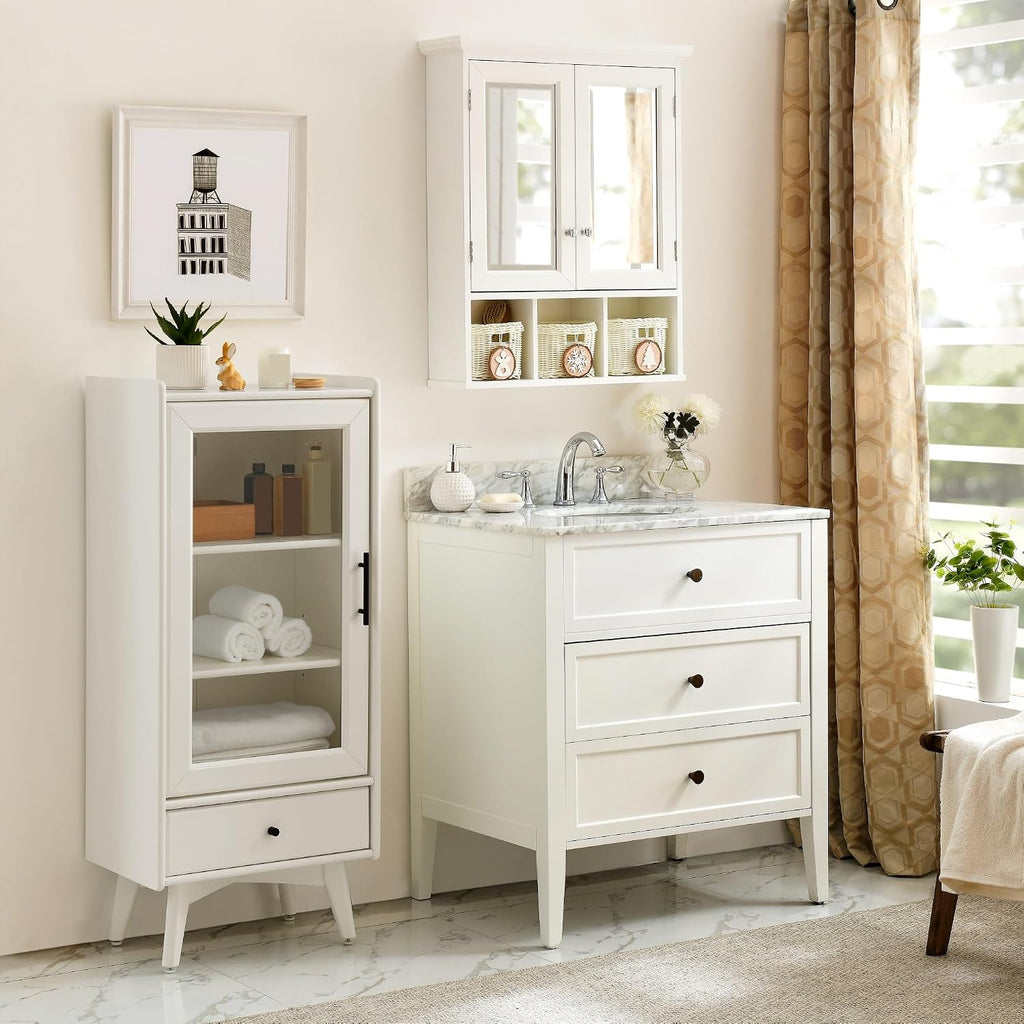 Modern Bathroom Storage Cabinet, 2 Doors 2 Adjustable Shelf + 3 Christmas Style Storage Basket,for Kitchen Home