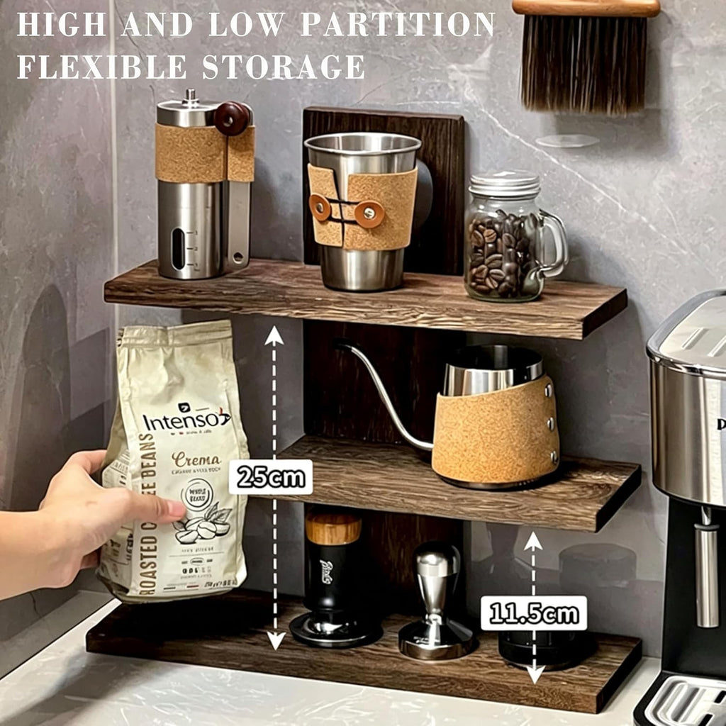 LIYAOLI Wooden Desktop Shelf, 3-Tier Aesthetic Display Stand for Coffee Mugs, Tea Cups, Desk Hutch, Countertop Organizer for Kitchen, Bathroom & Office Decor, Perfume Organizer (Vintage)