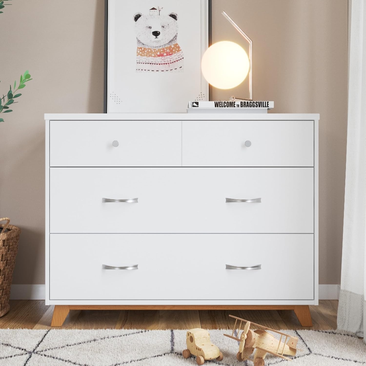 Child Craft SOHO Crib, 3-Drawer Dresser Nursery Set, Chest, 3-Piece, Includes 4-in-1 Convertible Crib, Dresser, Chest (White/Natural)