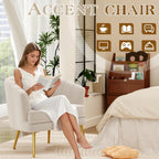 Andeworld Velvet Accent Chair Set of 2, Upholstered Modern Single Sofa Side Chair,Comfy Barrel Club Living Room Armchair with Golden Metal Legs for Bedroom Living Reading Room Office, Beige