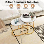 Multigot Nesting Tables Set of 2, Stacking End Side Table, Marble Accent Snack Coffee Tea Table for Living Room, Bedroom and Balcony (Marble + Golden)