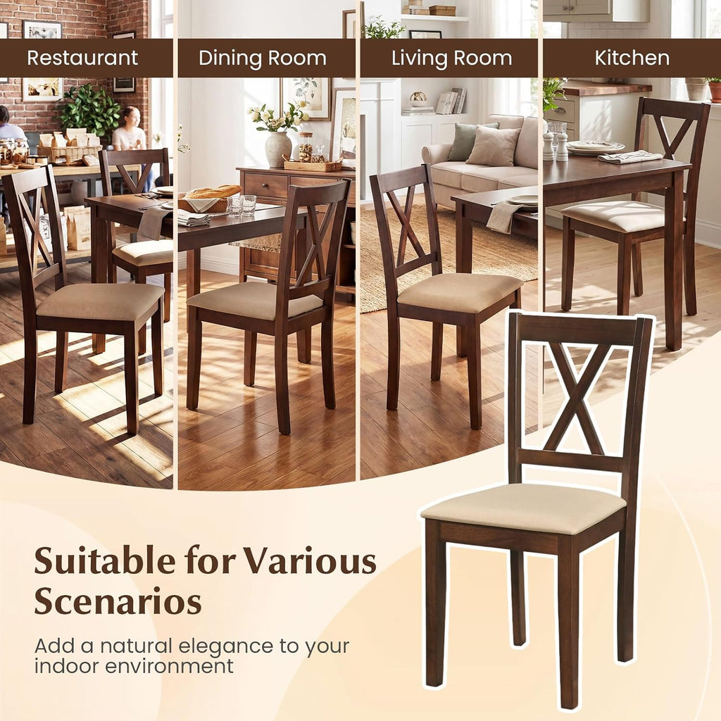 Giantex Wooden Dining Chairs Set of 4, Upholstered Kitchen Chair with Solid Rubber Wood Frame, Curved Backrest & Padded Wide Seat, Modern Farmhouse Dining Room Chairs for Living Room, Restaurant