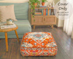 Mandala Life ART Large Yoga Décor Bean Bag Cover Orange Boho Chic Orange Decorative Floor Cushion Moroccan Seating Area Perfect for Living Room, Bedroom, Nursary or Children Room Unstuffed
