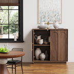 FORTUNETEC Sideboard Buffet Cabinet with Storage, Mid Century Modern Accent Cabinet with Arched Doors, Modular Media Console, Minimalist Credenza for Living Room Kitchen Dining Room Entryway, Walnut