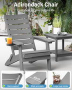 YEFU Adirondack Chair Set of 2 Outdoor: Oversized Folding Adirondack Chairs with Arc Back & Cup Holder, Weather Resistant Fire Pit Chairs for Patio Lawn Garden Backyard Deck, Grey