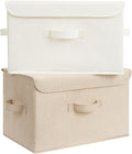 GRANNY SAYS Stoarge Basket with Lid, Decorative Storage Boxes, Closet Storage Bins for Clothes, Collapsible Stackable Organization, Ivory White&Khaki, 2-Pack