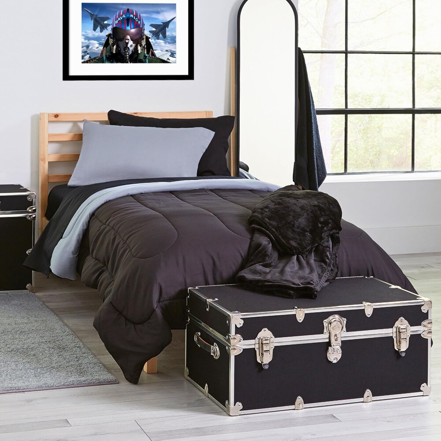 Rhino Trunk & Case Large Armor Camp Trunk with Removeable Wheels - Secure Dorm Storage Chest, Ideal Summer Camper Footlocker, Strong College Trunks - Seats 1000+ Pounds - 32"x18"x14" (Slate)