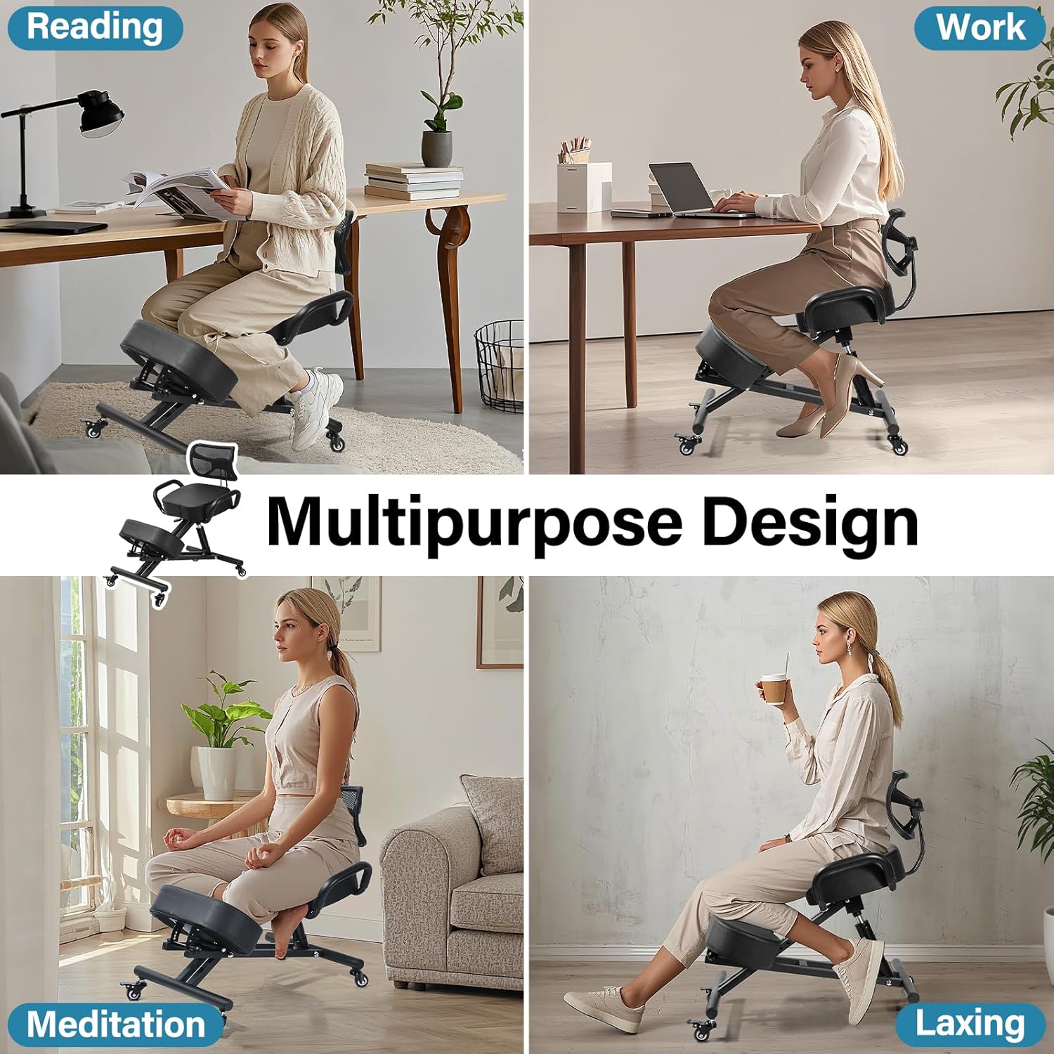 Kneeling Chair, Ergonomic Kneeling Chair with Back Support, kneelings Office Chairs with Adjustable Height and Lumbar Support for Banking Meeting Room Office Home Reception,Improve Postures