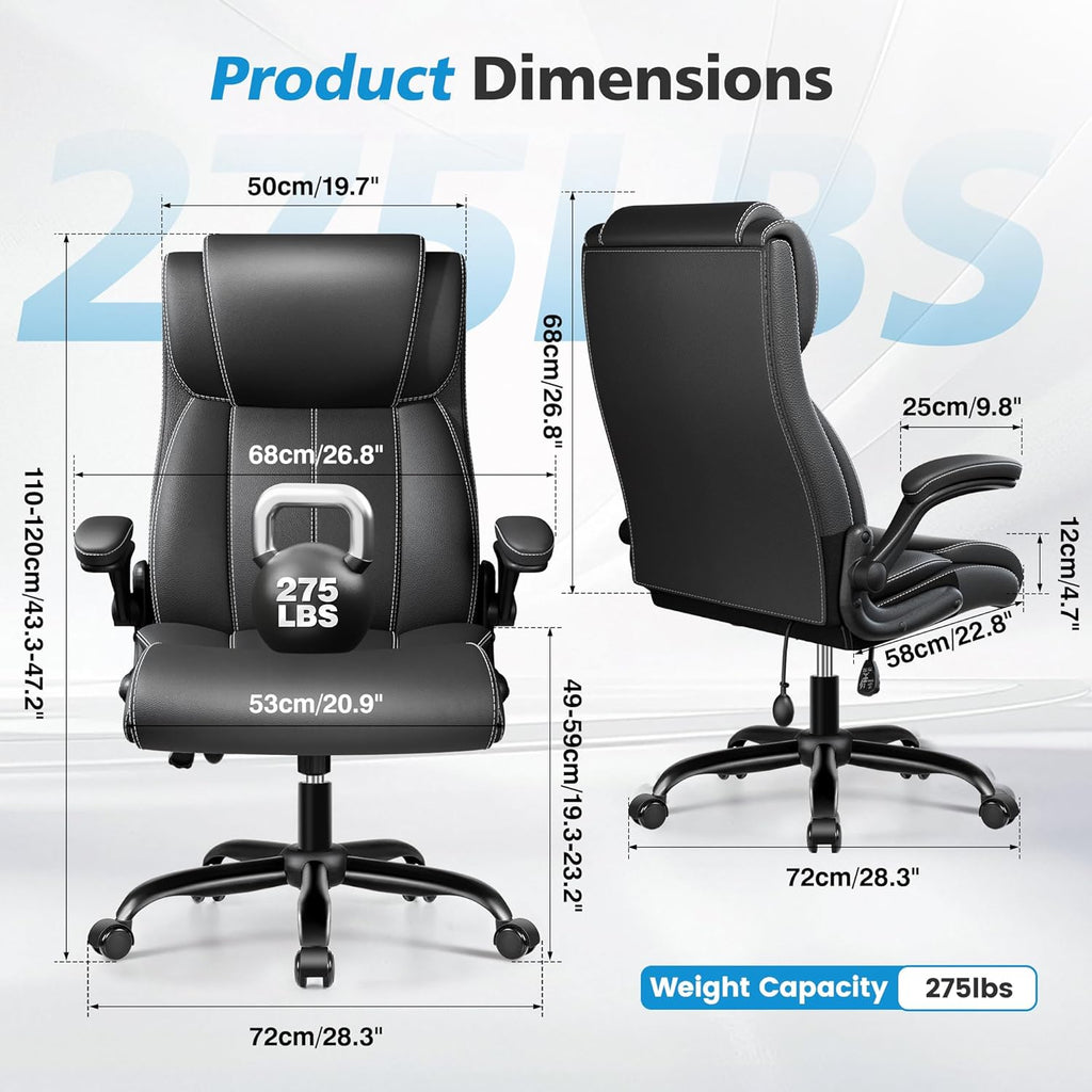 Ergonomic Office Chair – High Back Executive Leather Desk Chair with Inflatable Lumbar Support for Back Pain, Heavy-Duty Computer Desk Chair for Long Workdays, Black
