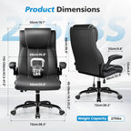 Ergonomic Office Chair – High Back Executive Leather Desk Chair with Inflatable Lumbar Support for Back Pain, Heavy-Duty Computer Desk Chair for Long Workdays, Black