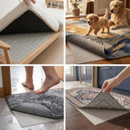 Non-Slip Rug Pad 9x12 Ft – 9 x 12 Ventilated PVC Mesh Underlay for Hardwood & Tile Floors, Easy-Cut Anti-Skid Carpet Gripper for Living Room Area Rugs