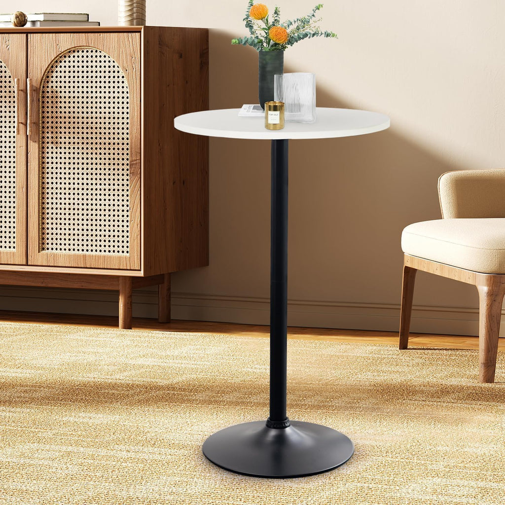 Round Bar Table 40" Height Modern High Top Pub Table with Solid Top & Sturdy Metal Base, Cocktail Table for Bistro, Home, Kitchen or Dining Room, White