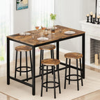 Lamerge Bar Table Set,Industrial Bar Table and Chairs Set,5 Pcs Dining Table Set Counter Height Pub Table with 4 Chairs, Wooden Breakfast Table Set Kitchen Counter,Adjustable Feet,Rustic Vintage