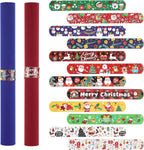 XIHIRCD 12pcs Christmas Wrapping Paper Roll Holder Clips, 8.7x1.2in Holiday Flip Wraps Clamps 12 Designs Stabilizer Slap Bands Gift Strips Flip Gadgets for Xmas Poster Wrapping Organization Storage