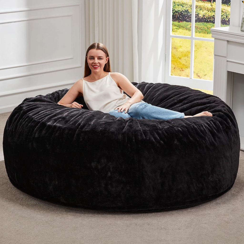 Hobestluk Bean Bag Chair for Adult Giant Beanbag with Filler Black 5FT | Breathable Material Removable Machine Washable Cover Memory Foam Living Room Bedroom Reading Gaming Oversized Large Big