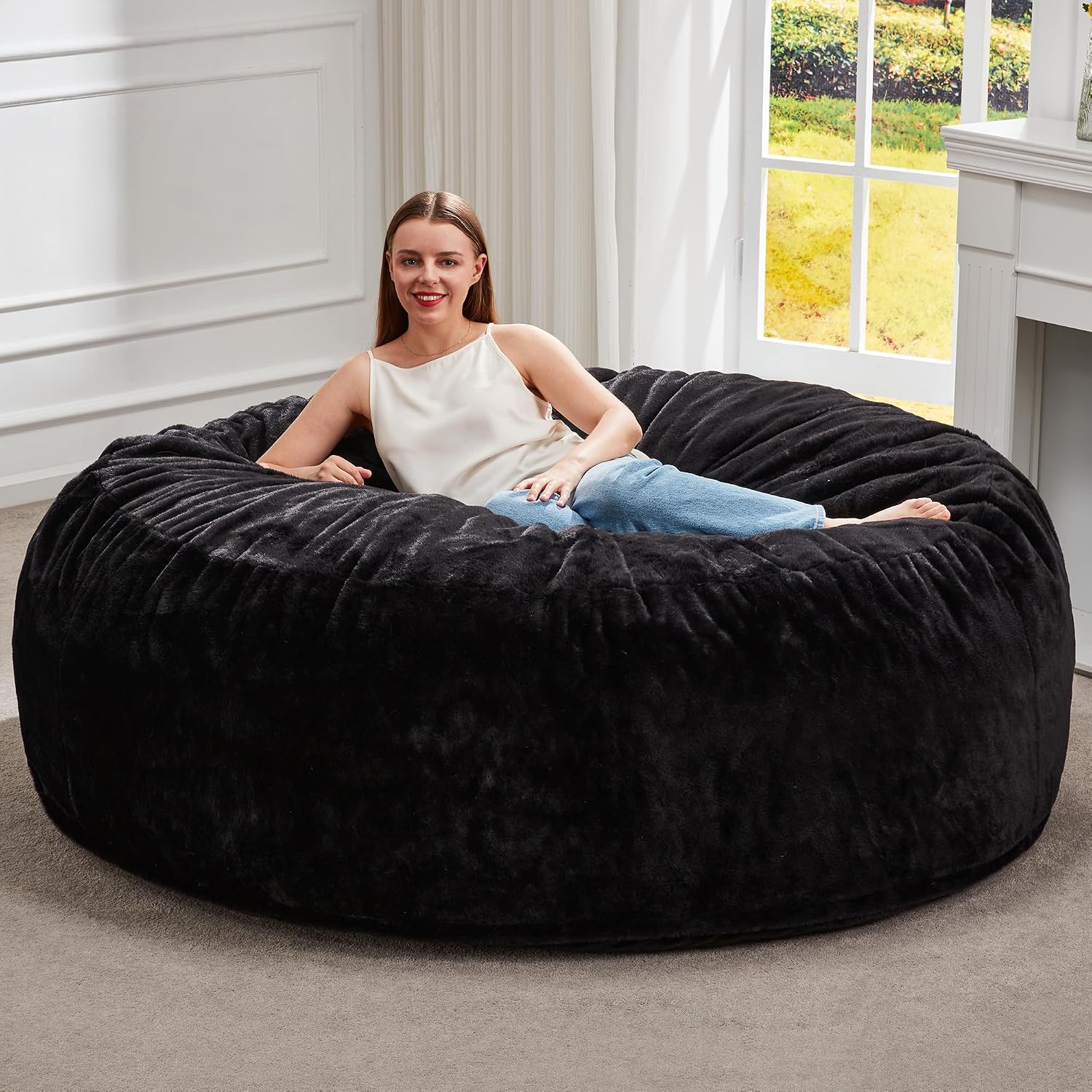 Hobestluk Bean Bag Chair for Adult Giant Beanbag with Filler Black 5FT | Breathable Material Removable Machine Washable Cover Memory Foam Living Room Bedroom Reading Gaming Oversized Large Big