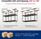 FLEXIMOUNTS 3x8ft 2-Tier Garage Ceiling Storage Rack, Adjustable Overhead Garage Storage System, Heavy Duty Metal Shelving, 1000 lbs Capacity, Ideal for 9–15ft High Ceilings, Black