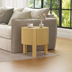 Natural Wood Round Fluted Side Table, Boho end Tables Living Room, Decorative Accent Table for entryway