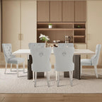 adochr Velvet Dining Chairs Set of 2, Tufted Upholstered Dining Room Chair with Pull Ring and Stainless Steel Legs, Kitchen Chairs 350 LBS Capacity, Light Grey