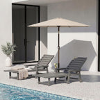 5-Position Adjustable Lounge Chair Outdoor, HDPE Outdoor Chaise Lounge with Cup Holder & Wheels, Pool Lounge Chairs for Poolside, Beach, Deck, Grey