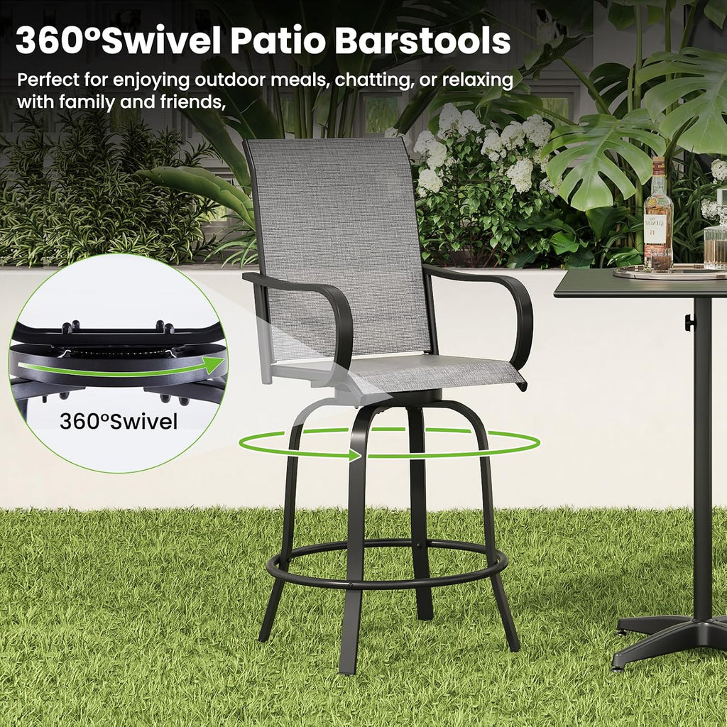 Soohow Outdoor Bar Stools Set of 4, Swivel Patio Barstools with Textilene Fabric, Height Top Patio Chair 360° Swivel, All Weather Use, Ergonomic Comfort Bar Height Tall Outdoor Stools for Balcony