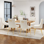 adochr Velvet Dining Chairs Set of 4, Modern Upholstered Kitchen Chair with Pull Handle & Pleated Back, Mid Century Accent Chair with Gold Metal Legs for Vanity,Dining,Kitchen,Living Room, Beige