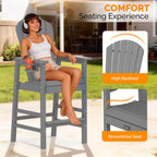 VINGLI Tall Adirondack Chair, All-Weather Plastic Adirondack Chair with Cup Holder Heavy-Duty Outdoor Barstools for Patio, Pool, Balcony,Backyard (Gray, 1 PCS)