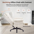 FiveWillowise Criss Cross Chair with Adjustable Arms and Foot Rest, Wide Seat Reclining Office Chair with Wheels, Makeup Vanity Chair with Side Pockets, Comfy Velvet Cross Legged Desk Chair, Beige
