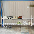Shoe Rack, Expandable Shoes Organizer Metal Shelf Stand, 2 Tier Stackable Long Shoe Storage Holder For Closet, Floor, Entryway, Garage, Bedroom, Door Entrance For 12-18 Pairs, 45.6 inches White