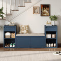 Entryway Bench with Shoe Storage, Solid Wood Shoe Bench with Cushion and Drawers, Open Shelves, Storage Bench for Entry Way, Living Room, Hallway, Antique Navy